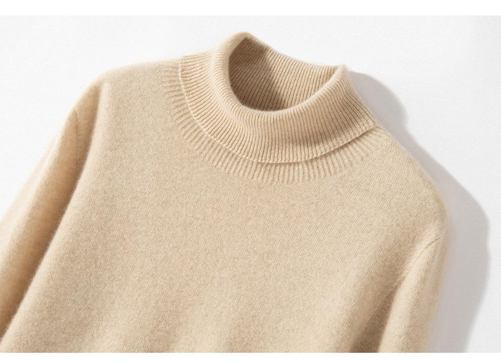 High Neck Ribbed Cashmere Sweater - Seamless, Long Sleeve Knitted Pullover for Autumn & Winter