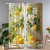 2Pc Vintage Lemon And White Flower Print Curtains Polyester Fabric Machine Washable, Suitable For Bedroom Living Room Decoration