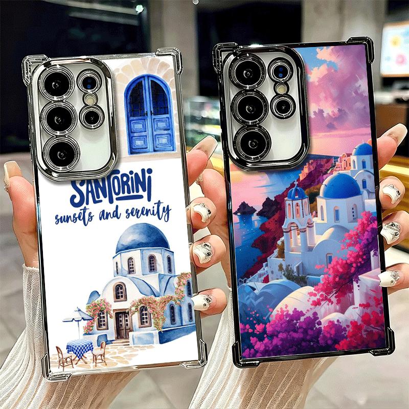 Санторини Греция Лето Мягкий Чехол Для Телефона Для Samsung Galaxy S26 Ultra S25 Edge S24 FE S23 Plus S22 S21 + S20 Покрытие Защита От Падения Fu