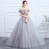 Wedding Party Dress Elegant Women Applique Lace Mesh Solid Color Big Swing Long Gown