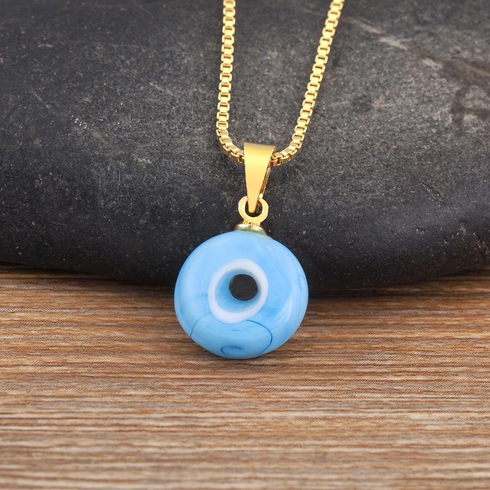 Nidin New Retro Disk Shape Evil Eye Zircon Pendant Necklace For Women Girl Daily Party Clavicle Chain Jewelry Accessories Gifts