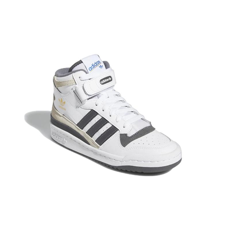 adidas Оригинальные FORUM Mid J Устойчивые к истиранию Высокие Детские Скейтбордические Кроссовки Бело-Серые Подростковые Сникеры GY7061
