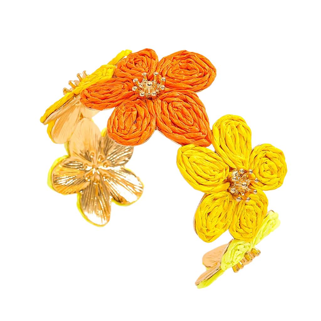 Браслет ручной работы из рафии и сплава с цветочным узором, легкий, в богемном стиле, элегантный аксессуар для запястья на каждый день