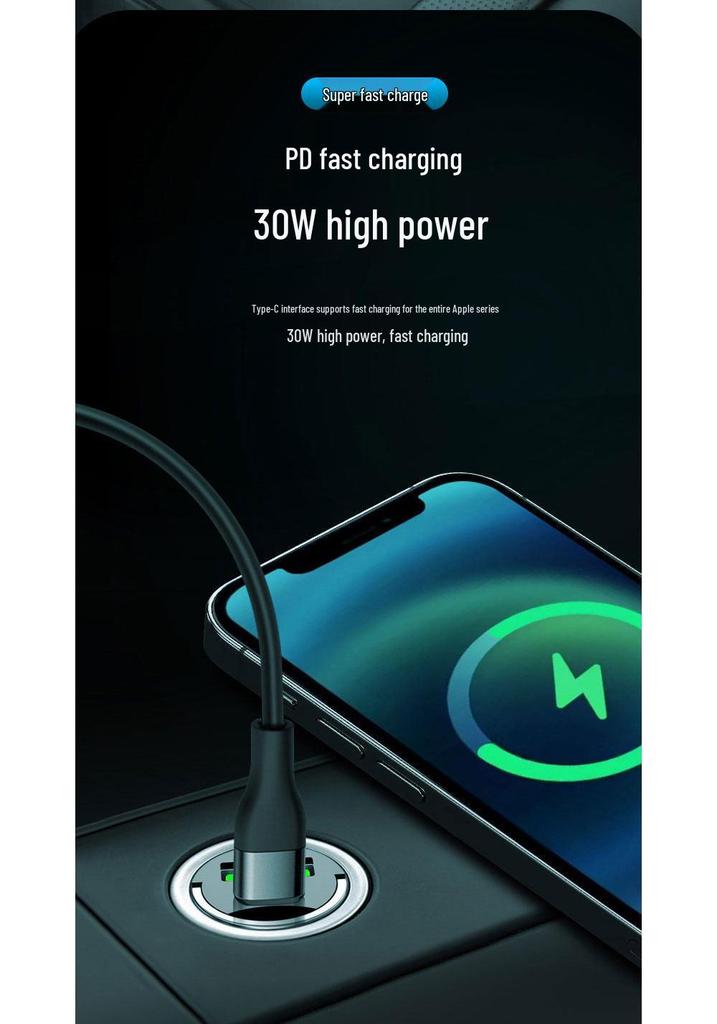 Автомобильное зарядное устройство 30 Вт с быстрой зарядкой для Huawei и Apple с адаптером для прикуривателя