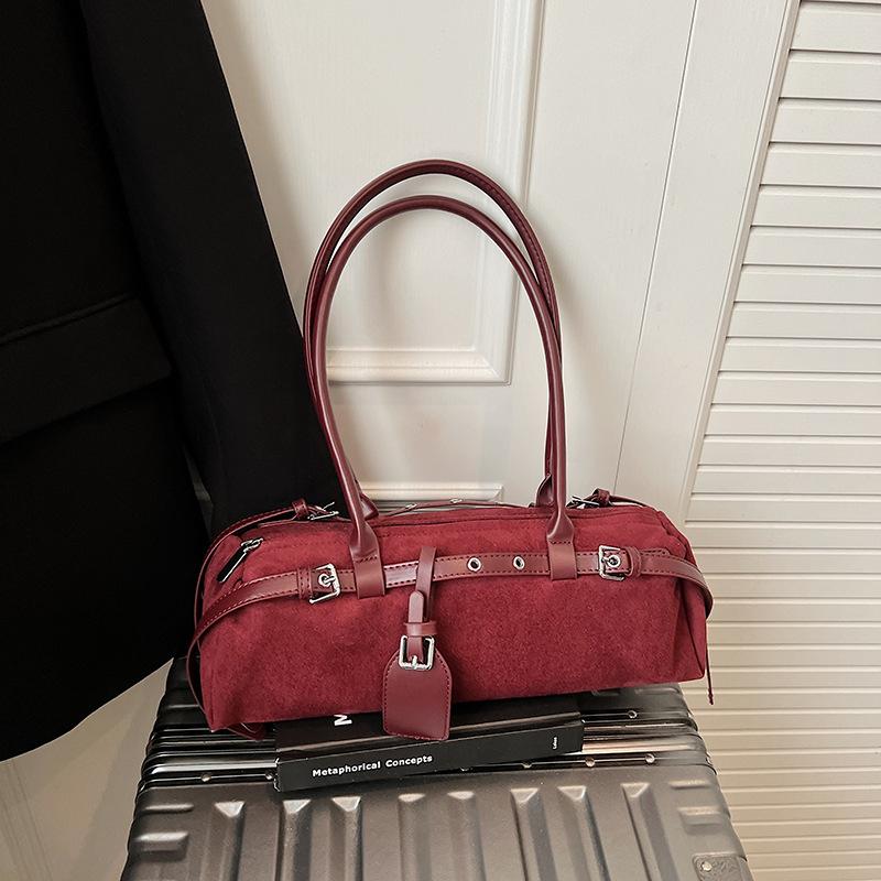 Винтажная нишевая замшевая сумка-боулинг, женская новая повседневная сумка подмышку, популярная сумка через плечо