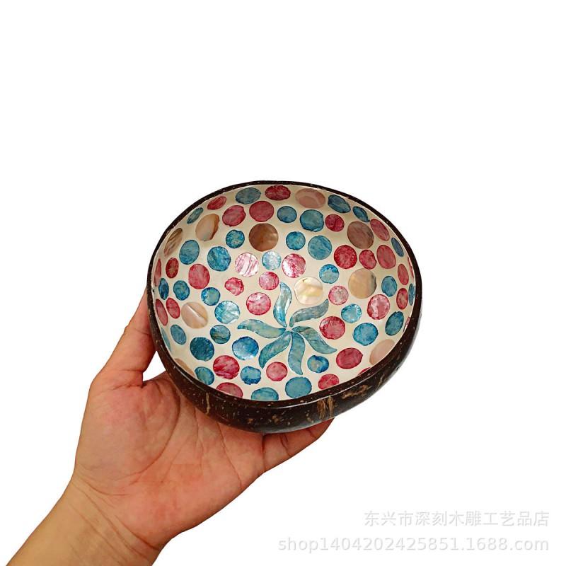 Handcrafted Coconut Shell Bowl With Inlay Decorative Serving Dish Home Dining Snacks Candy Or Tropical Dcor