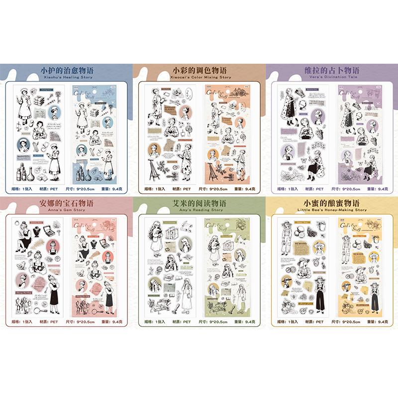 JIAMEI 1 PC Girl's Fruit Story Series PET Die Cutting Scrapbooking Sticker Decor Journal Supplies Aesthetics Stationery Sticker