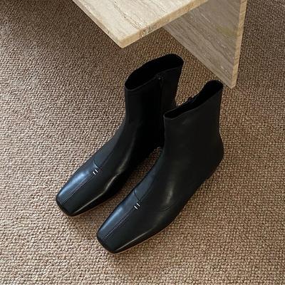 Версия из овчины~ Кожаные узкие ботильоны челси женские на толстом каблуке с боковой молнией квадратный носок британские ботинки мартин короткие женские ботинки