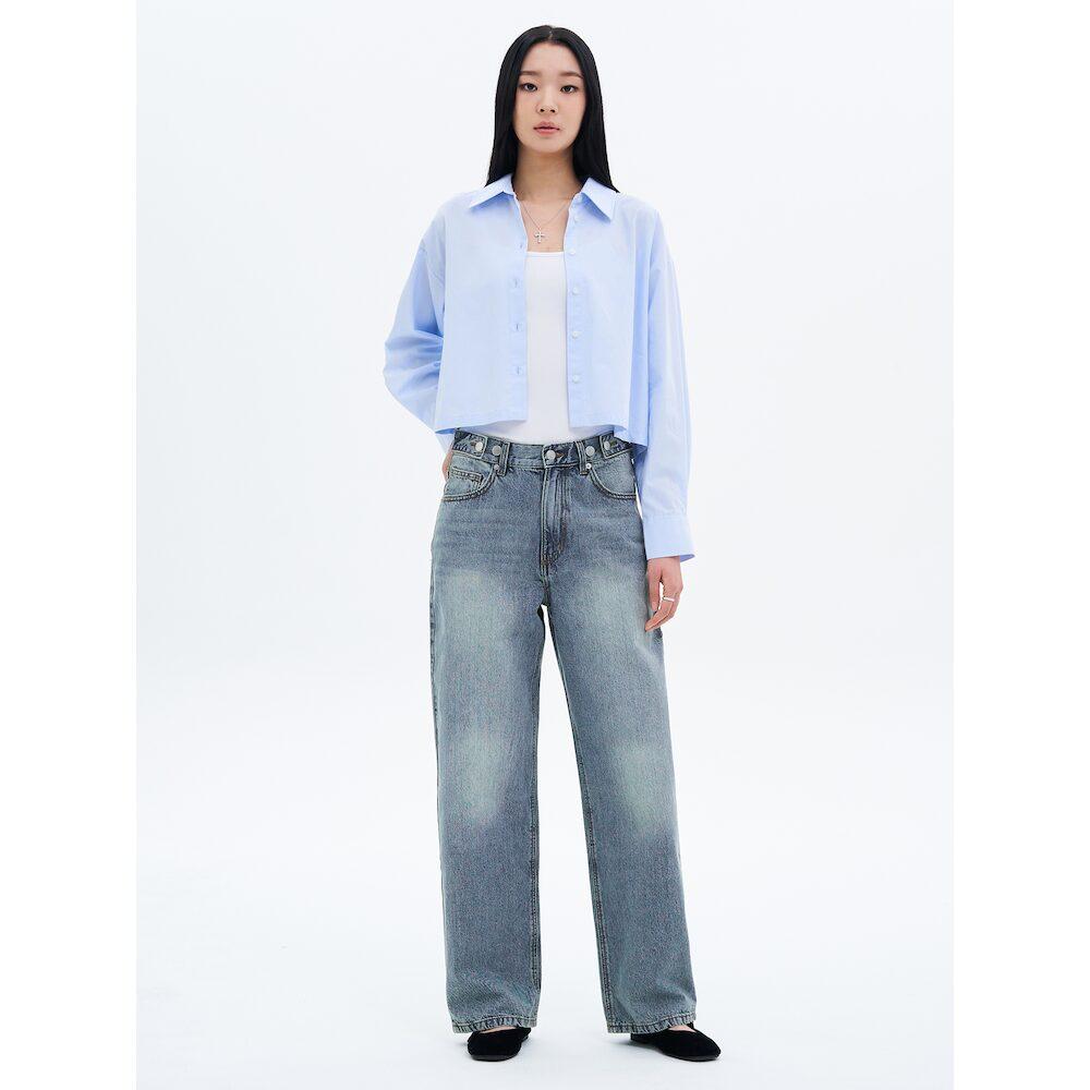 8SECONDS Waist Tie Tin Wash Wide Denim Pants Sky Blue