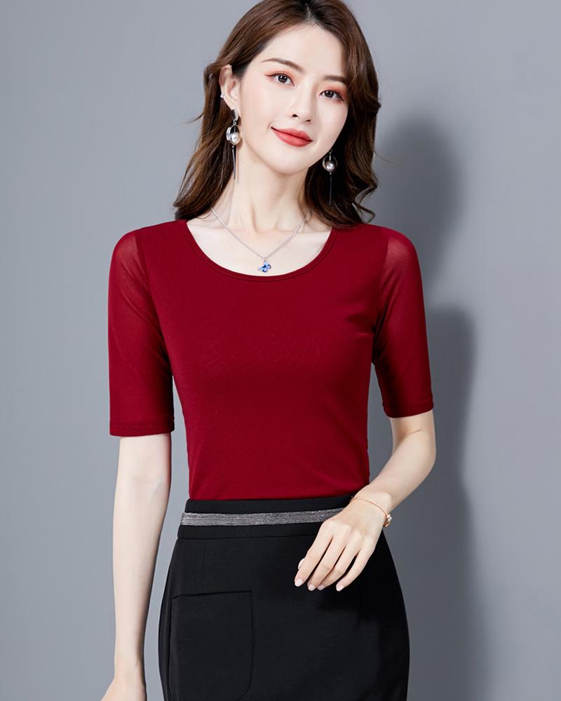 Korean Style Women's Mid-Sleeve T-Shirt, Slim Fit, Five-Point Sleeves, Perfect As Inner Layer or Outer Top for Spring and Autumn 2022