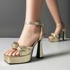 Sexy Platform Women's Sandals Luxury High Heels Gold Silver Pink White Summer Shoes For Women Ankle Strap Wedding Shoes Ladies