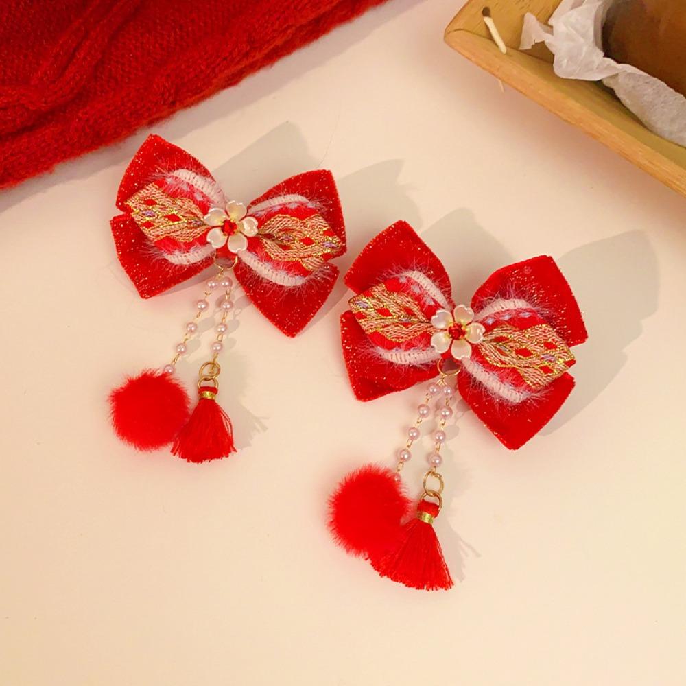 Парик Плюшевый Шар Заколка для Волос Лента Принцесса Цепочка на Лоб Милый Красный Бант Зажим для Волос Женщины