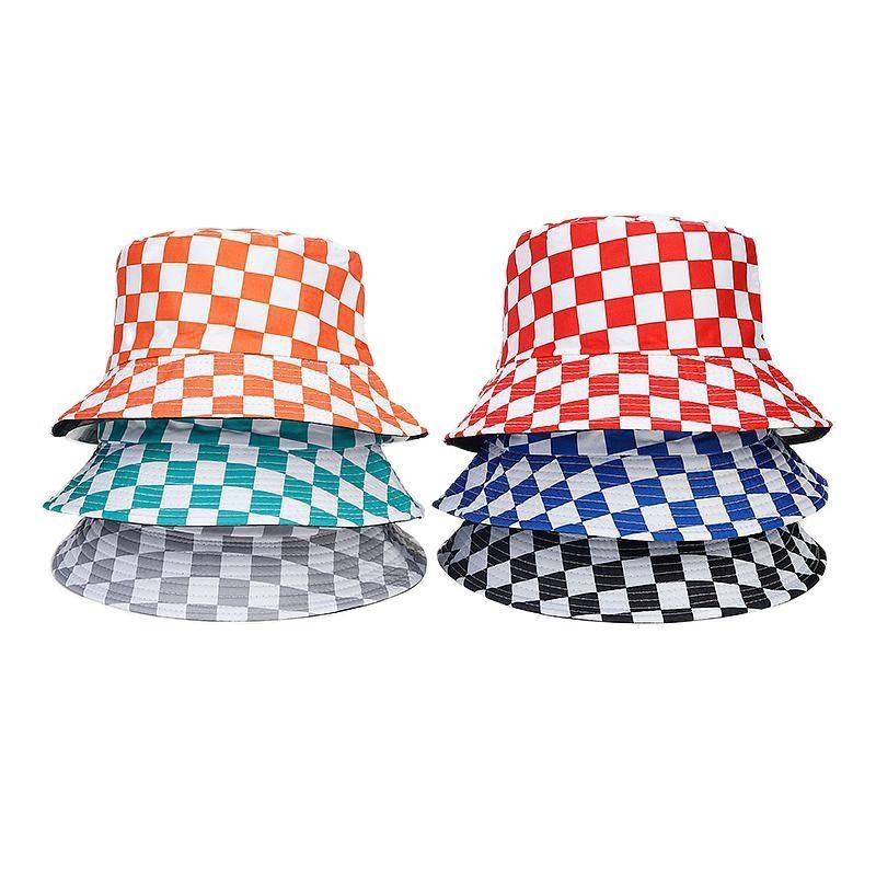 New Fashion Plaid Bob Hat Bucket Hats Women Mens Reversible Travel Beach Fishing Cap Streetwear Hip Hop Caps