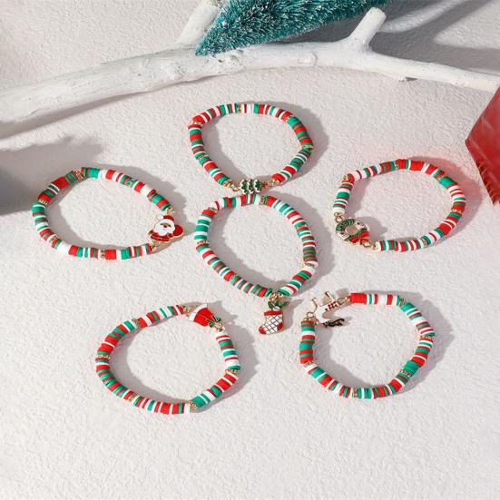 Рождественские браслеты из бусин ручной работы из полимерной глины, эластичные браслеты оптом, белые, красные, зеленые, дружба, праздничные украшения, подарок для женщин, девушек