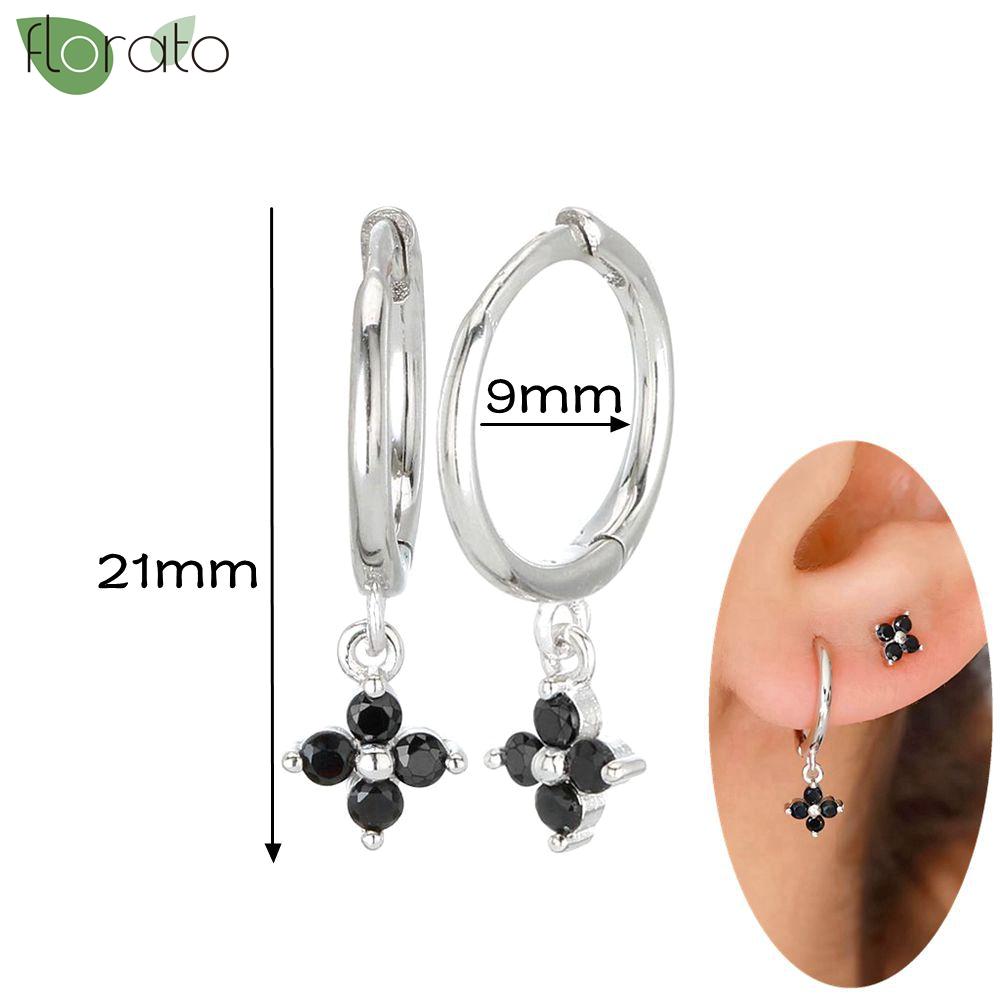 Серьги-подвески из серебра 925 пробы, модные, с черным цирконом, новые, маленькие круглые/крестообразные кольца для женщин, пирсинг, ювелирные изделия