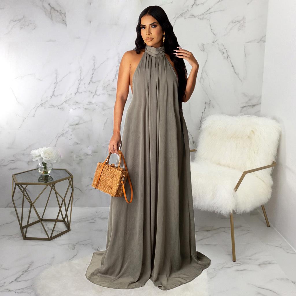 Новое летнее европейско-американское сексуальное однотонное шифоновое платье