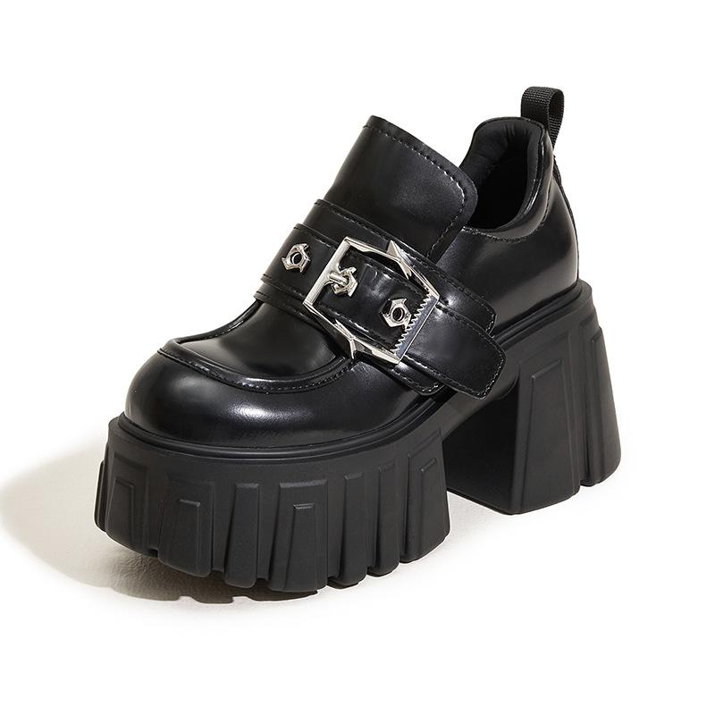 Женские лоферы на платформе в британском стиле 2025 весна новые универсальные туфли на танкетке с внутренней танкеткой, маленькие кожаные туфли на одном ремешке