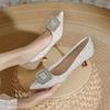 Pointed High Heels Women's Thin Heels Sexy New Women's Shoes Rhinestone Square Buckle Temperament Small Heel Single Shoes