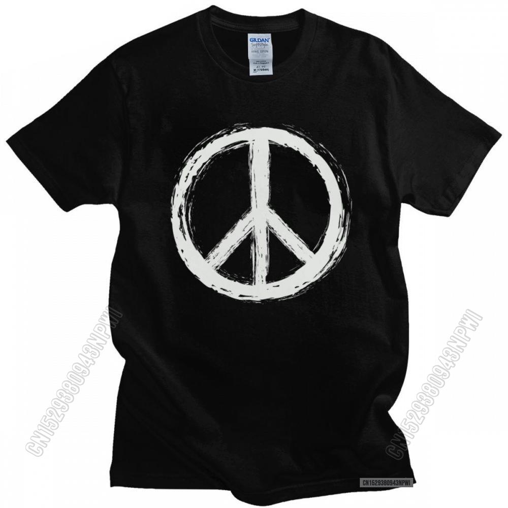 Винтажная футболка со знаком мира для мужчин, с коротким рукавом, повседневная, униформа, топ, 100% хлопок, городская футболка, приталенная футболка, мерч - Мужская S...