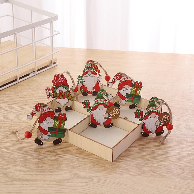 New Christmas decorations wooden faceless old man small pendants Christmas tree pendants 12 wooden box packaging pendants