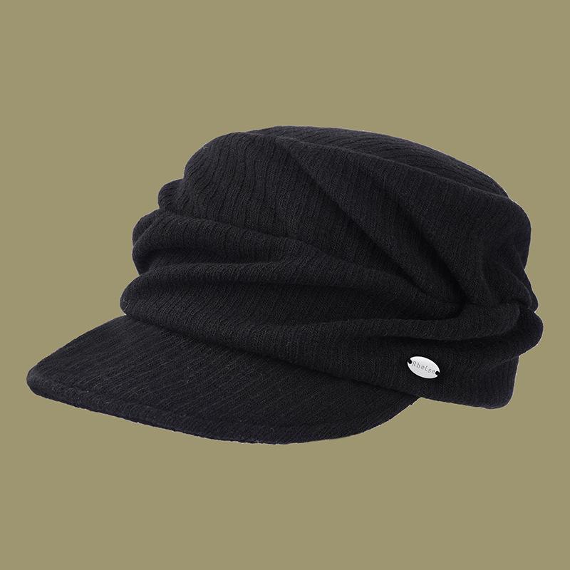 Solid color minimalist pleated cap women's autumn and winter soft waxy comfortable fashion newsboy hat retro octagonal hat
