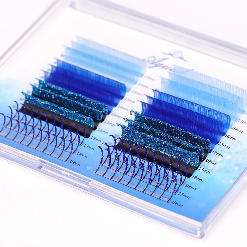 AGUUD 24 Rows Mix Color Glitter Eyelash Extension Red Blue Silver Colored Faux Mink Lash Shiny Glitter Spike Individual Eye Lash