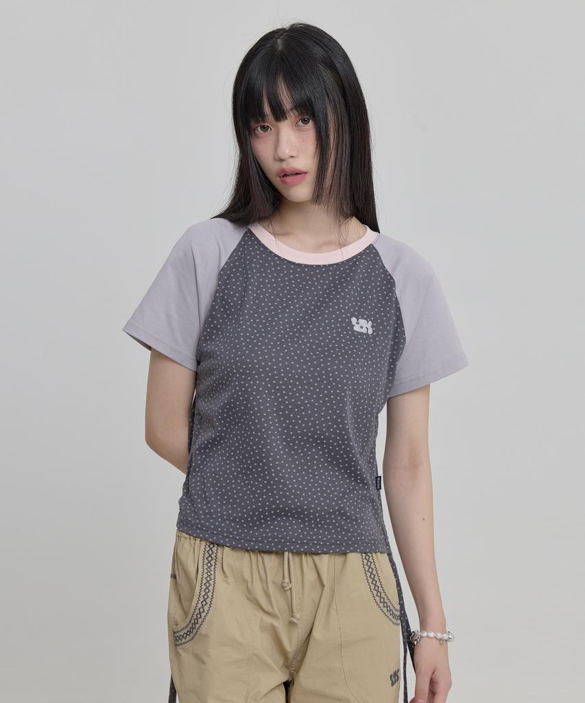WAIKEI Star Dot Shirred Short Sleeve T-Shirt Gray