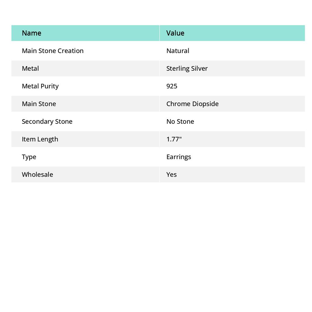 Серьги из серебра 925 пробы с хромдиопсидом, ручная работа, 1,77 дюйма B8u98