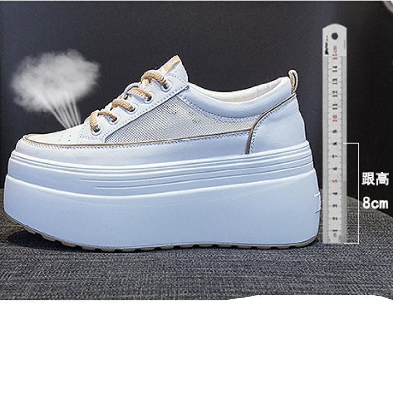 Fujin 8 см из полой воздушной сетки из коровьей кожи на танкетке, дышащие римские лаконичные вулканизированные летние женские массивные кроссовки