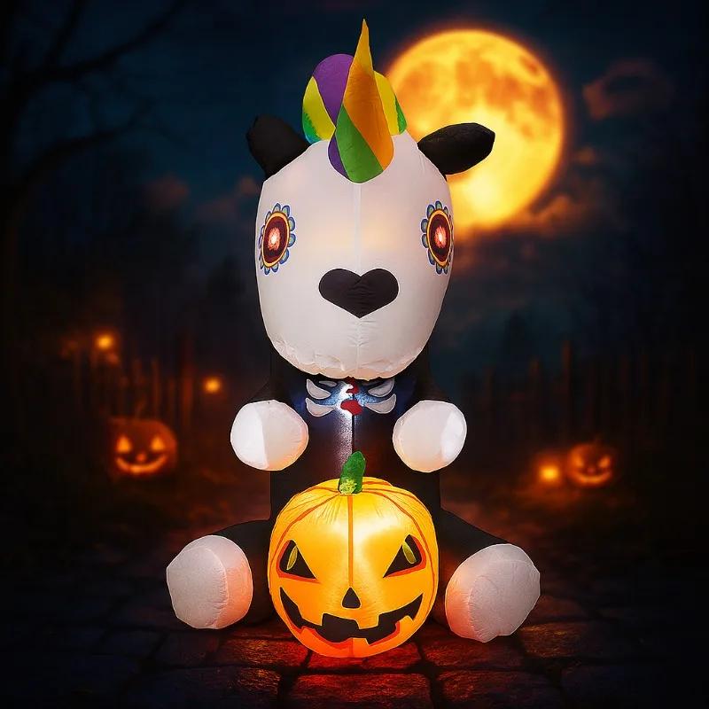 1.5M/5FT Halloween Inflatable Toy Party Decotions Skeleton Unicorn Pumpkin Built-in LED Lights for Outdoor Yard Lawn Decor Prop