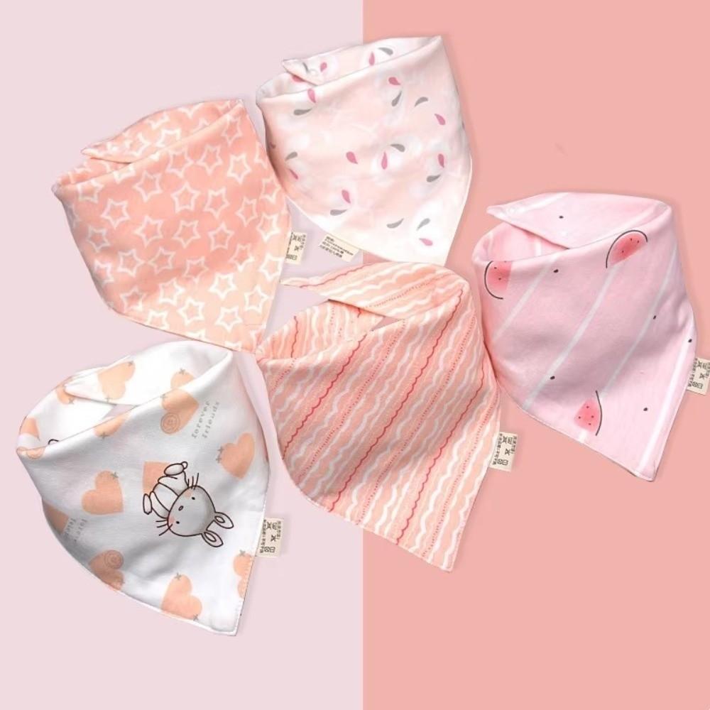 5PCS/SET Triangle Design Cotton Bibs Cartoon Print Feeding Bibs Cute Saliva Towel  Toddler Use