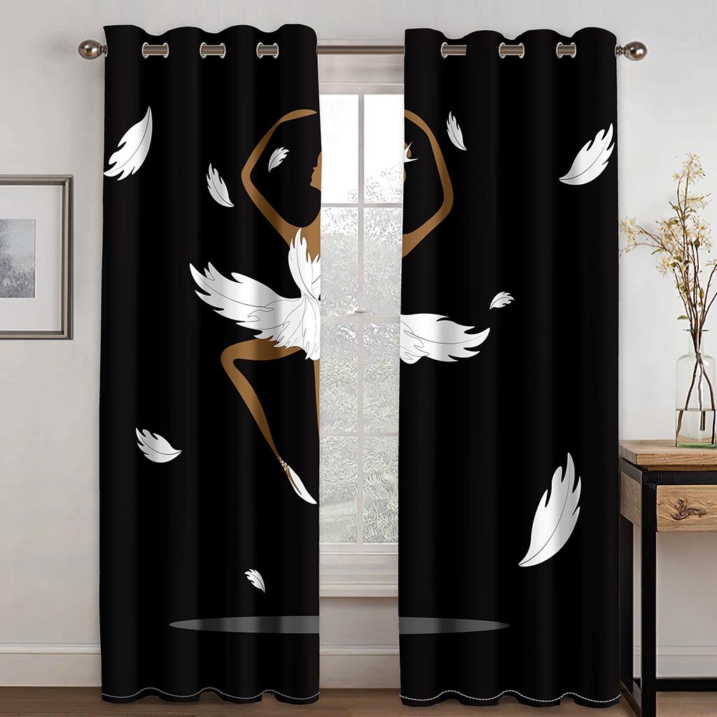 3D занавеска с изображением единорога из мультфильма, занавеска с танцующей девушкой, занавеска с черным и белым лебедем, 2 панели, декор для гостиной, спальни, детской комнаты