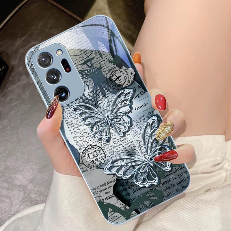 Винтажная бабочка для Samsung Galaxy Note 8 9 10 PRO 20 Ultra A01 02 03 Core 04E 4G 12 13 5G Закаленное стекло Чехол для телефона