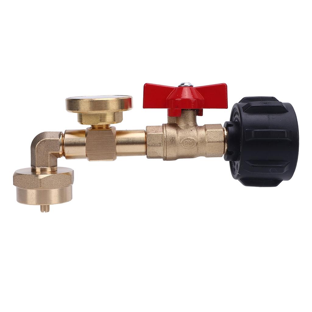 Tank Refill Elbow Adapter with Gauge Metal High Temperature Proof Real Time Pressure Monitoring for BBQ Gas Grill
