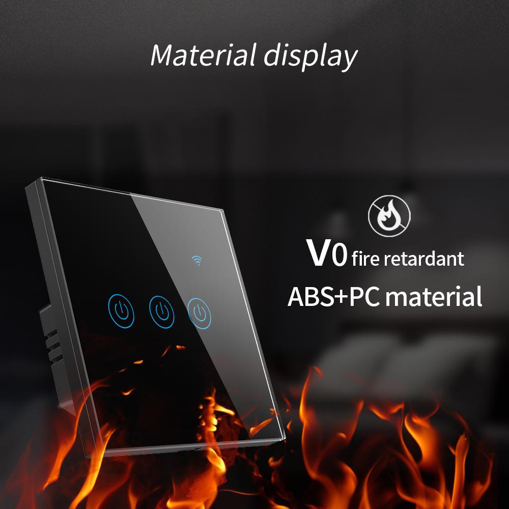 SLS WiFi Smart Touch Switch 3 Gang ABS Wall Light Switch Remote Control EU Standard Single Live Wire Google Alexa 240V