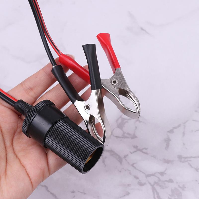 12V Power Car Cigarette Lighter Female To Alligator Clip Extension Connector Terminal Clip-on Battery Adapter Auto Socket