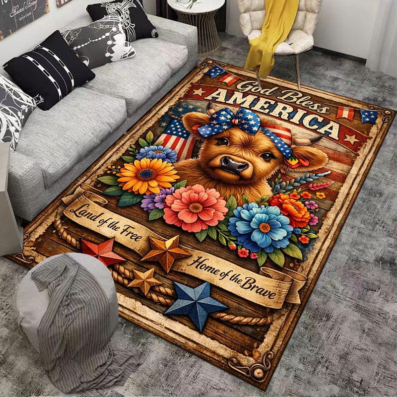 God Bless America Cow Floral carpet Non-slip rug suitable for living room and bedroom sofas