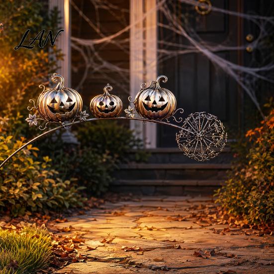 Unique Garden Art for Halloween Ghost Stake, Rustic Yard Decor with Dandelion Accent, Iron Lawn Stakes Metal Sculpture Patio Flower Bed And