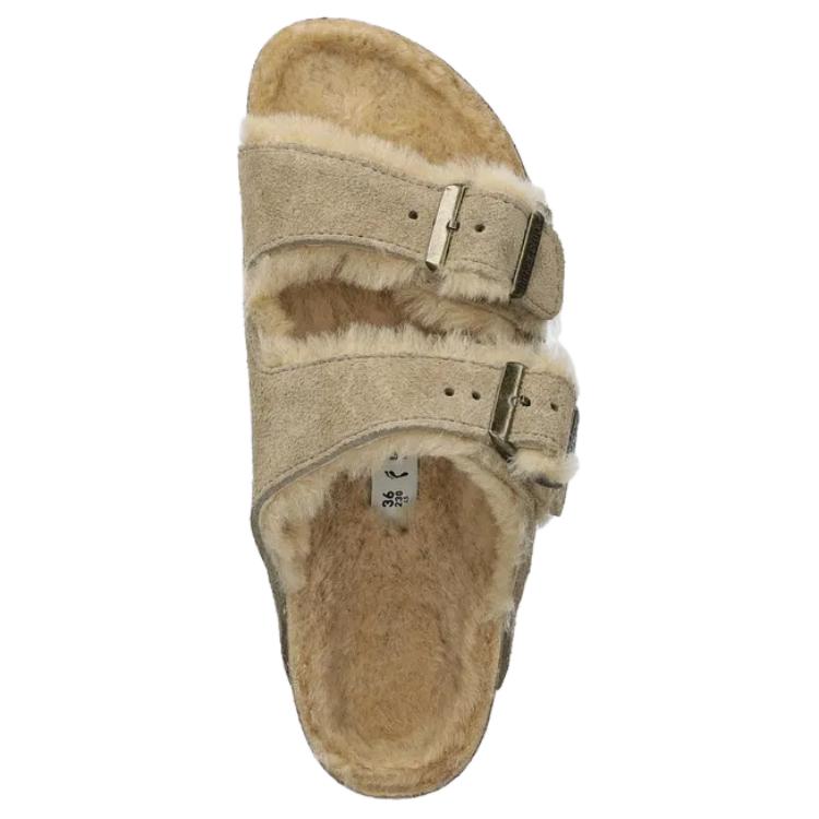 Birkenstock  Arizona Shearling Suede Leather Taupe Women Sneakers Cream 1028293