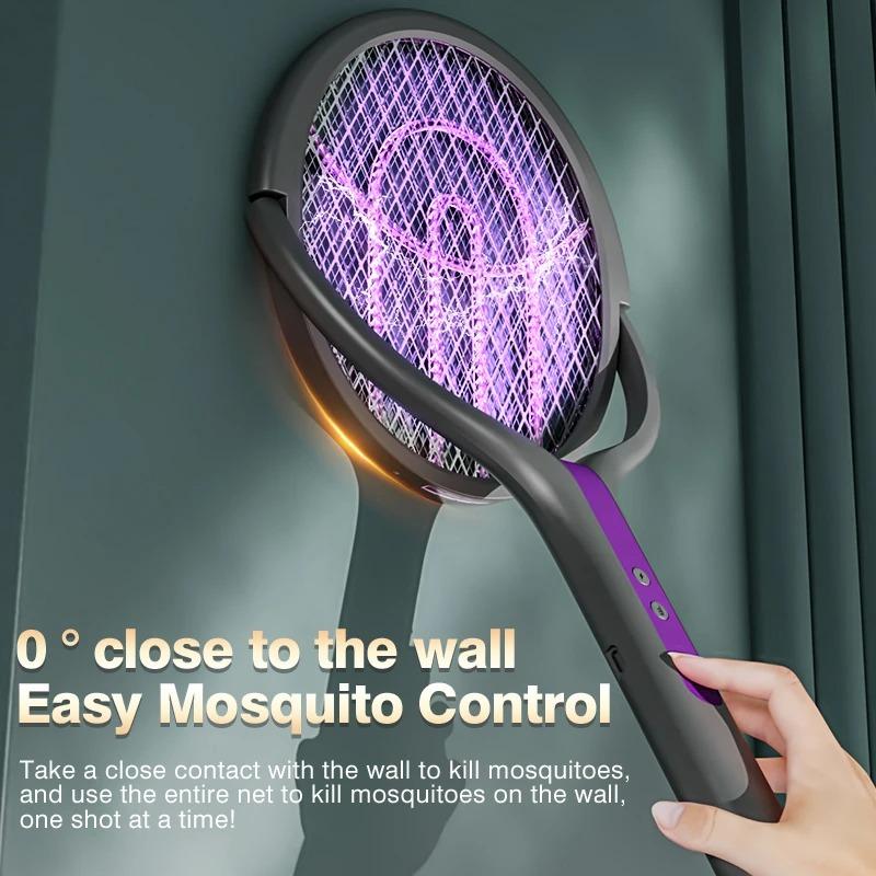 Intelligent Mosquito Swatter With Extension Handle 2800V Electric Mosquito Killer Type-C Rechargeable 5-Layer Protection