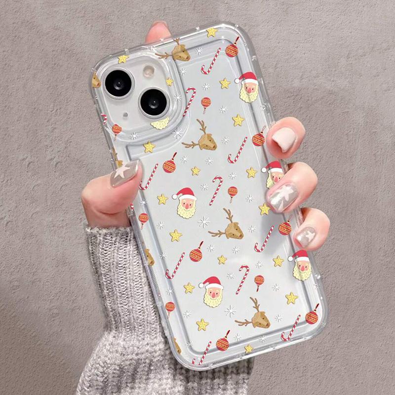 Зимний Рождественский Графический Принт Прозрачный Чехол для iPhone17 16 15 14 13 12 11 Pro Max 16E XR SE2 7 8 Plus Ударопрочный Мягкий Чехол