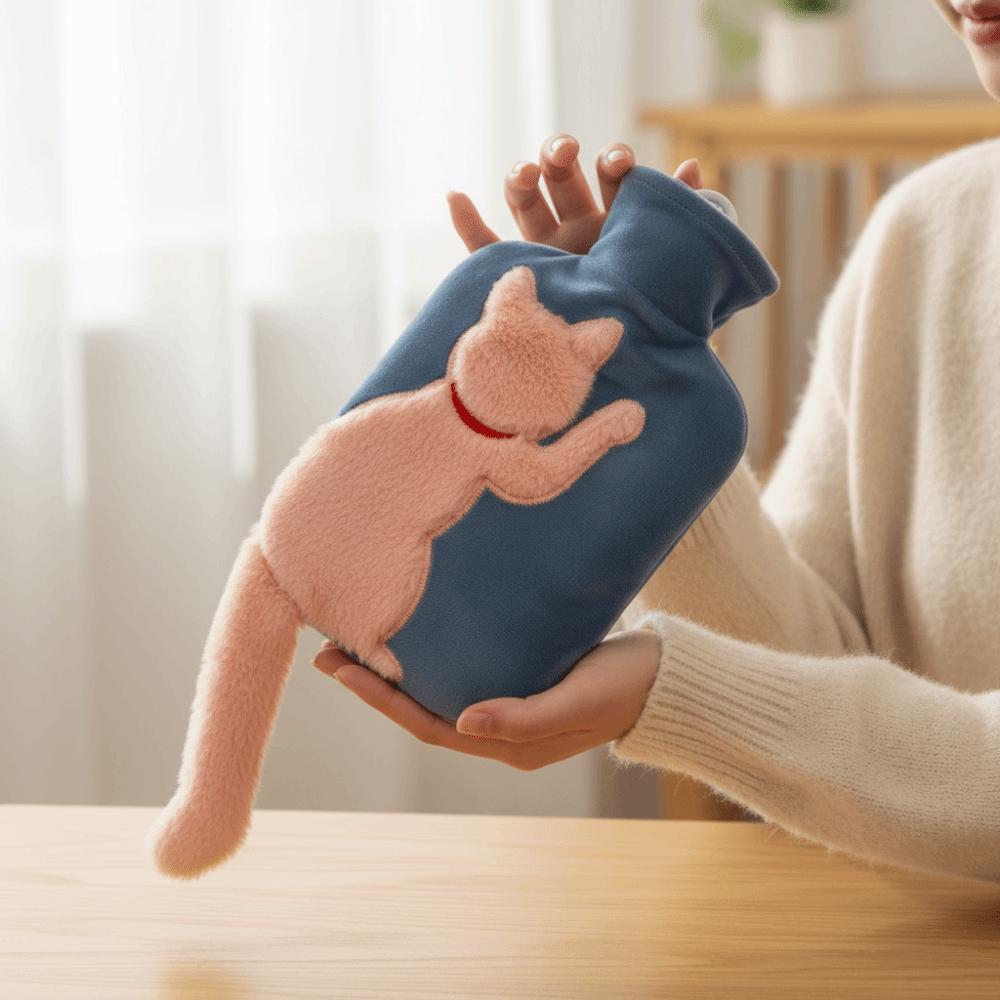 Мультяшная грелка с водой Длинный кошачий хвост Мешок для впрыскивания воды Милая грелка Офис