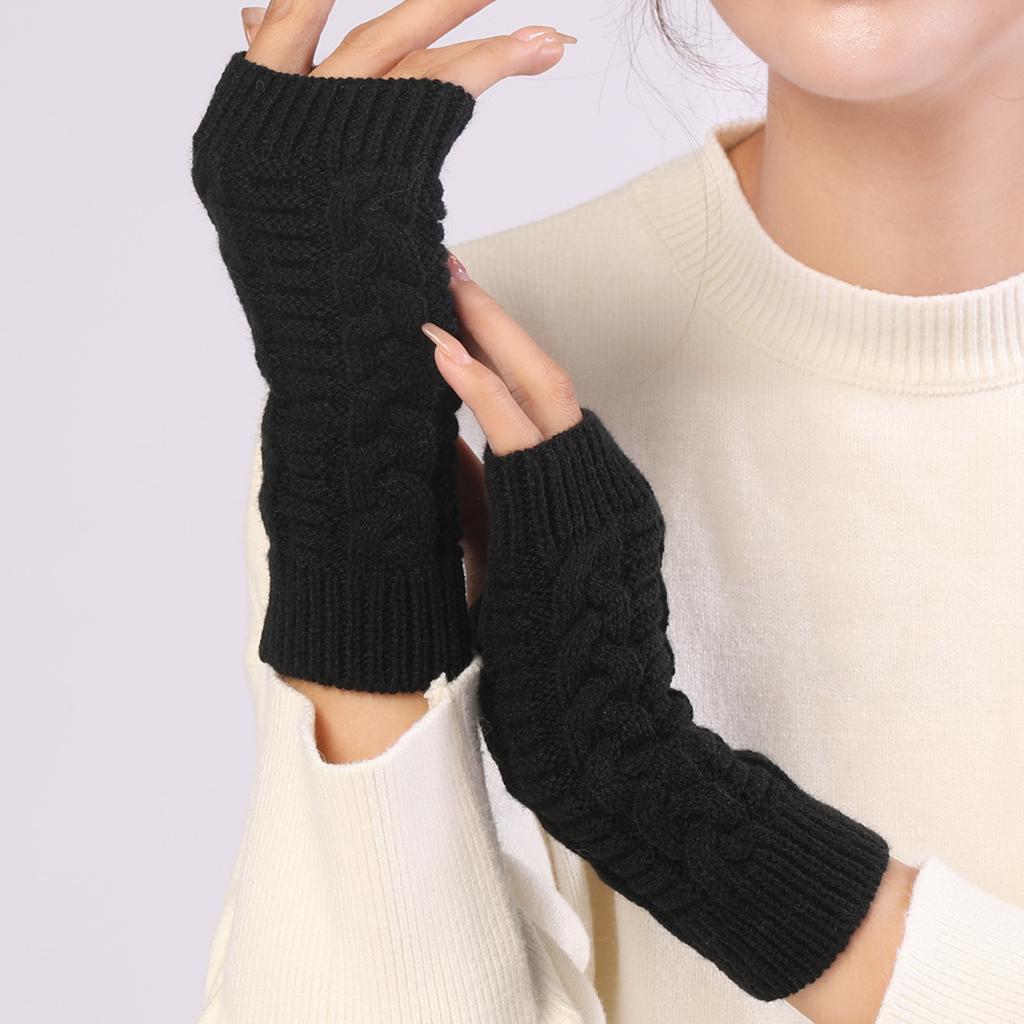 Women's Knitted Long Hand Gloves Warm Embroidered Mittens Winter Fingerless Glove for Women Girl