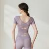 Naked yoga clothes New high-end cross-back Pilates short-sleeved fitness clothes top Running T-shirt