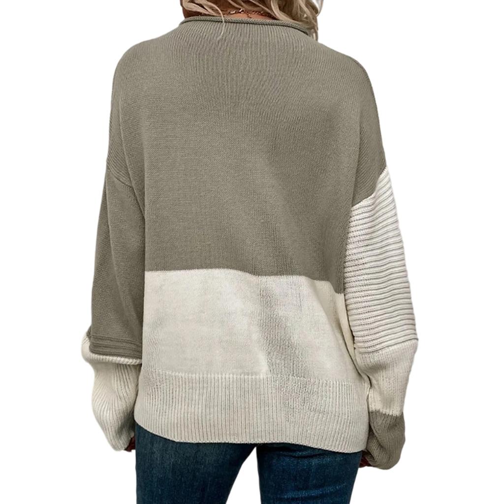 Women's Casual Round Neck Colorblock Pullover Sweater Loose Casual Long Sleeve Contrast Color Top
