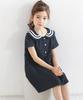 Bee Sailor Dress for Short Navy Girls, Kids, Sleeves, Collar, Pockets, Summer, shh01843, 140cm,