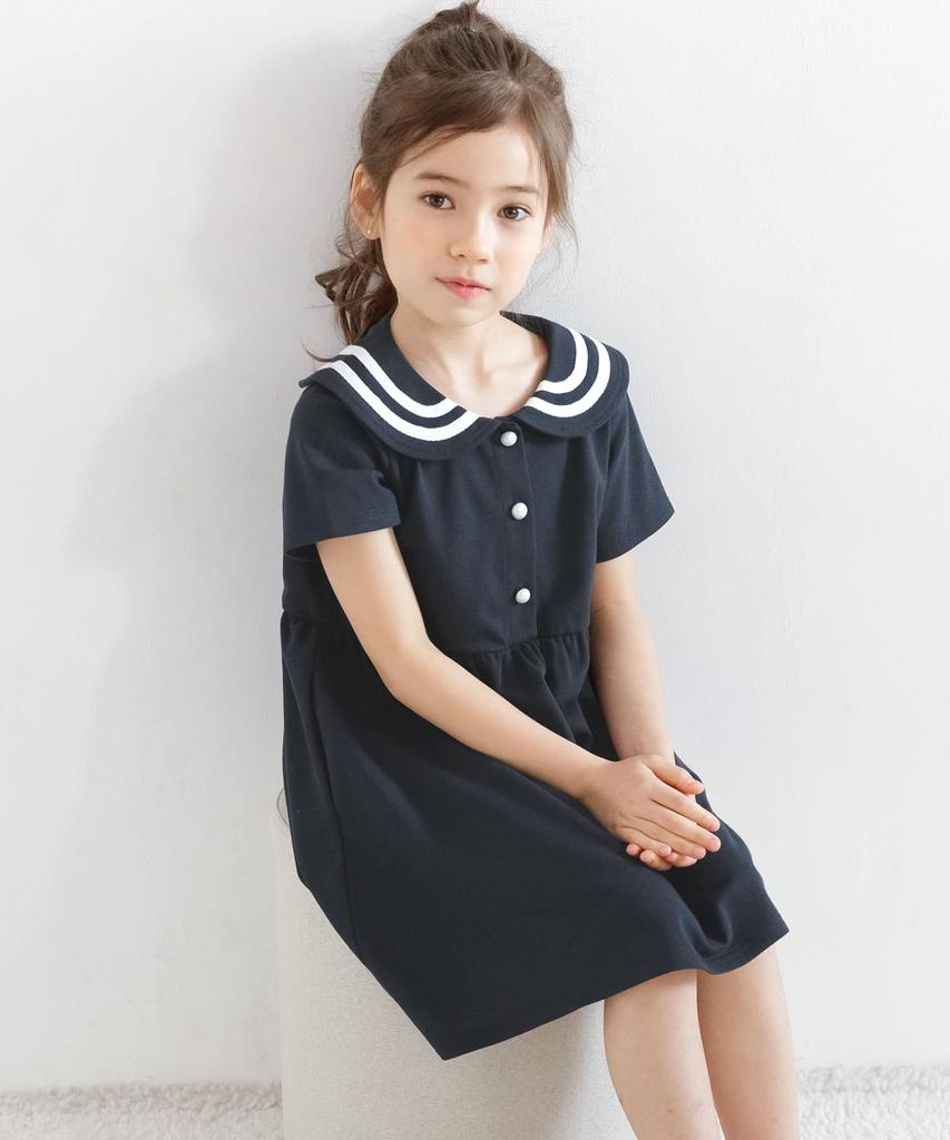 Bee Sailor Dress for Short Navy Girls, Kids, Sleeves, Collar, Pockets, Summer, shh01843, 140cm,