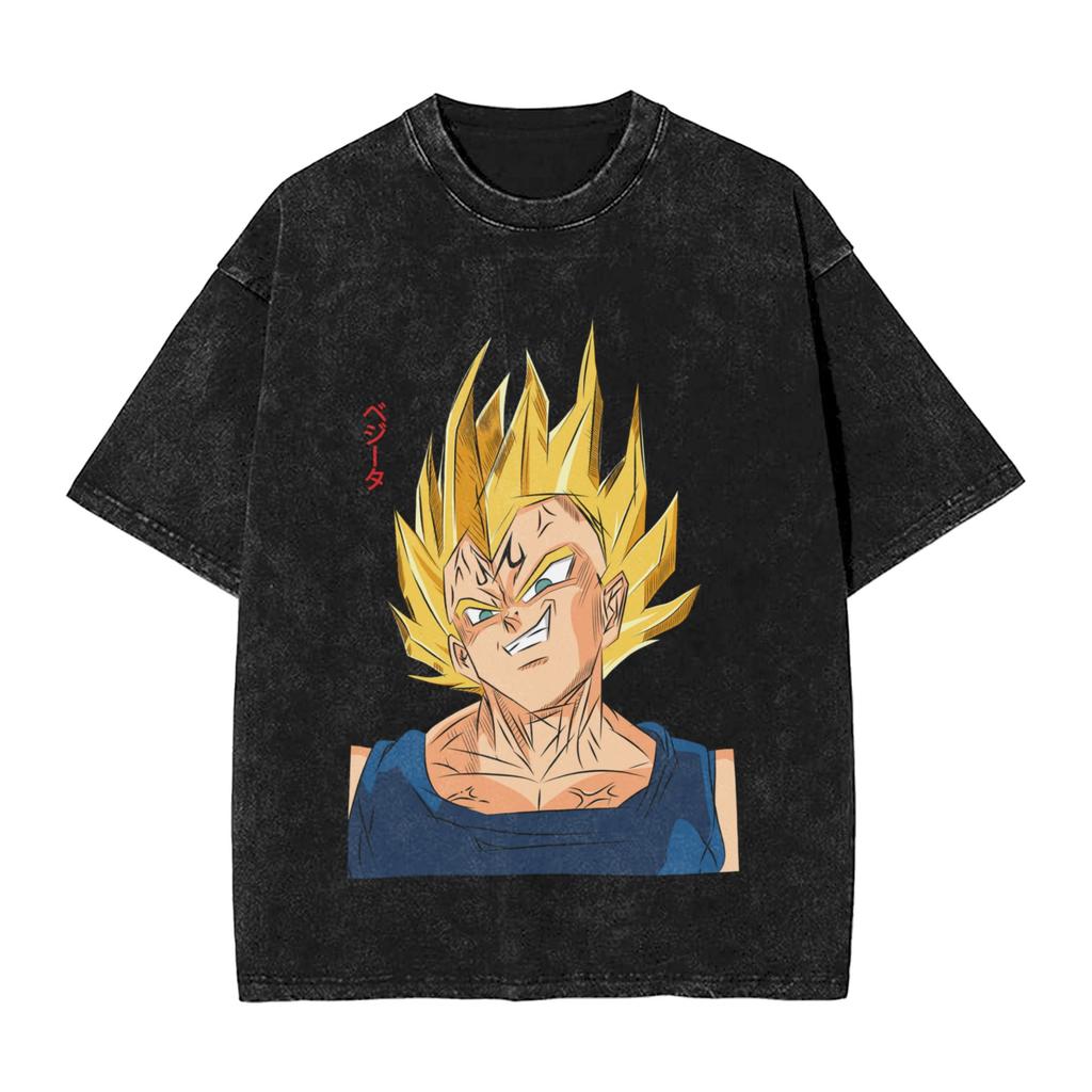 Dragon Ball Z Super Saiyan Majin Vegeta Goku Washed T Shirts Streetwear Hip Hop Retro T-Shirt Tees Men Women High Street Summer