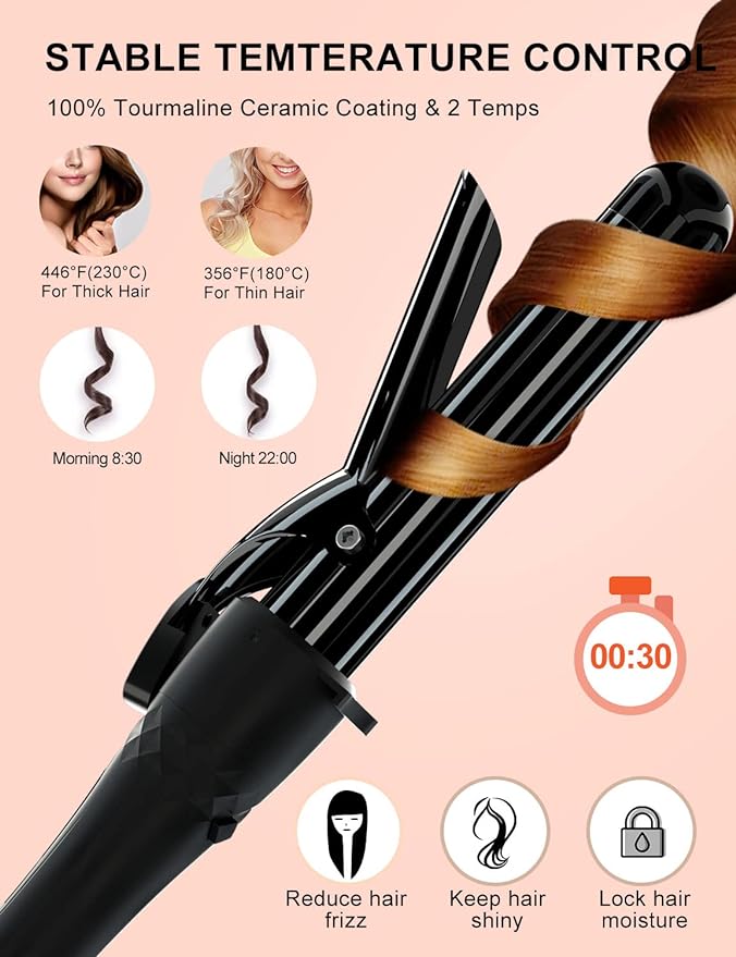 5-in-1 Curling Wand 100% Tourmaline Ceramic Press Detachable Barrels Plastic Stand 2 Heat Settings OEM ODM