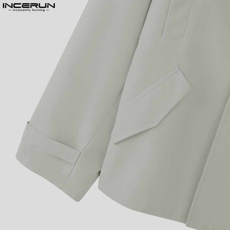INCERUN Мужские куртки с зазубренными лацканами и длинным рукавом, повседневные свободные пальто-карго